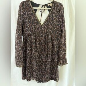 Floral Long Sleeve Bohemian Dress With Backless Cutout